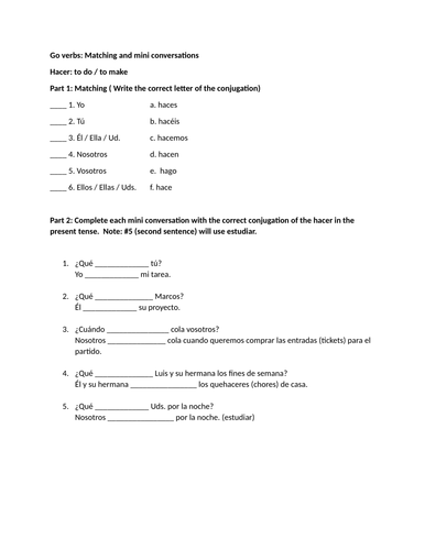 Go verbs: Matching and mini conversations