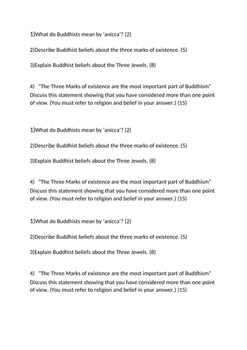 WJEC GCSE RE Buddhism Beliefs and Teachings Unit 2 - Assessment and Marking Template