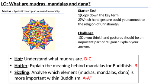 WJEC GCSE RE Buddhism Practices Unit 2 - Mudras, Mandalas, Dana