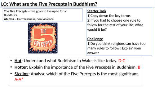 WJEC GCSE RE Buddhism Practices Unit 2 - Buddhism in Wales, Ethical Behaviour, The 5 Moral Precepts