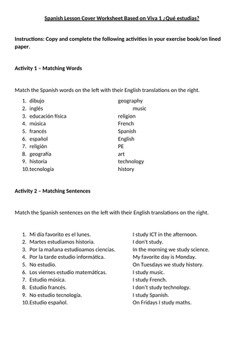 Spanish Cover Lesson Loosely based on Viva 1 pp 56 + 57 What do you study? ¿Qué estudias?