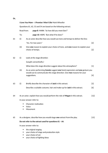 'I Love You Mum - I Promise I Won't Die' - Mock Questions