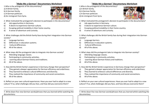 Cover worksheet on BBC doc 'Make me a German'