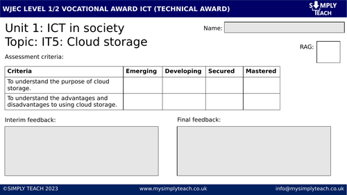 WJEC - IT5: Cloud storage (Workbook)