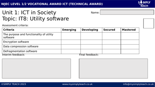 WJEC - IT8: Utility software (Workbook)