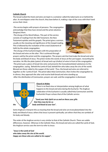 WJEC GCSE RE Christianity Practice Unit 2 - Eucharist