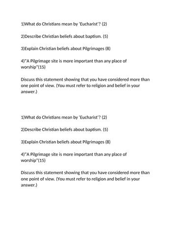 WJEC GCSE RE Christianity Practice Unit 2 - Assessment and Marking Template