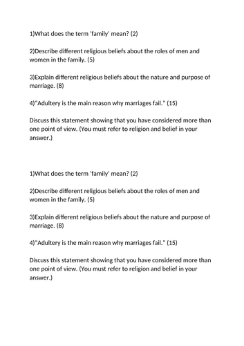 WJEC GCSE RE - Issues of Relationships - Unit 2 - Full Scheme of Work and Assessment