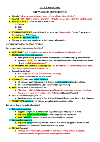 REVISION: Developments in Christian Thought - "KNOWLEDGE OF GOD’S EXISTENCE"