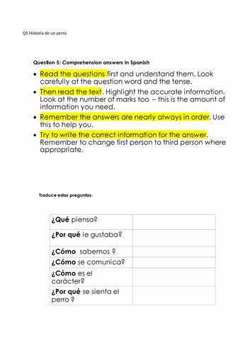 How to answer Q2 Spanish Edexcel GSCE Reading exam