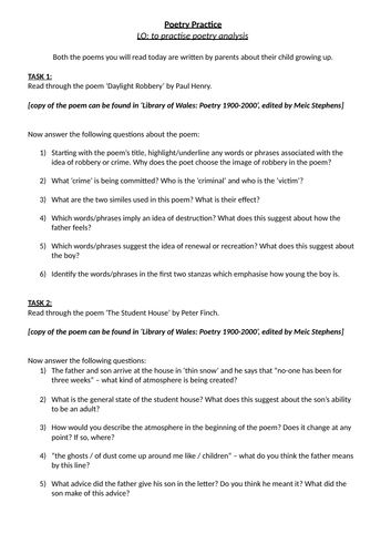 Cover - poetry comparison worksheet