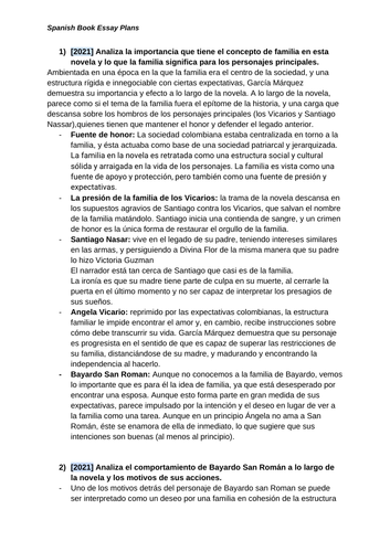 crónica de una muerte anunciada (chronicle of a death foretold) essay plans for AQA A level Spanish