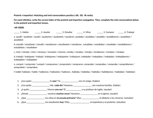 Preterit v Imperfect: Matching and mini conversations practice
