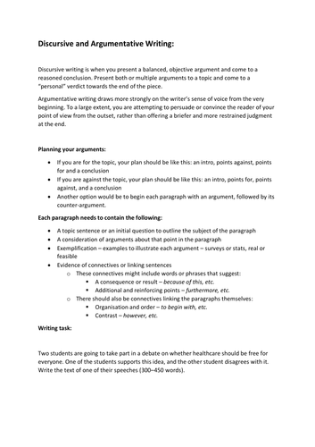 Discursive and Argumentative Writing