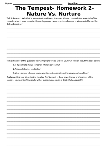 KS3 - Shakespeare Homework sheets