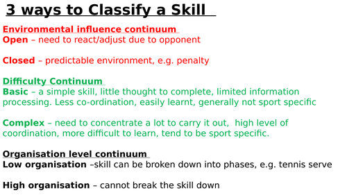 GCSE Classification of Skills