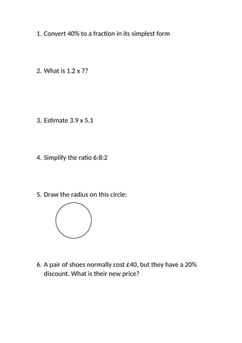 Mixed Maths Questions