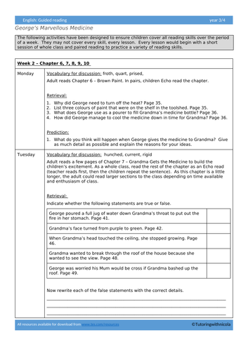 George's Marvellous Medicine - Guided Reading - Week 2 of 3