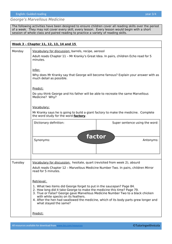 George's Marvellous Medicine - Guided Reading - Week 3 of 3.