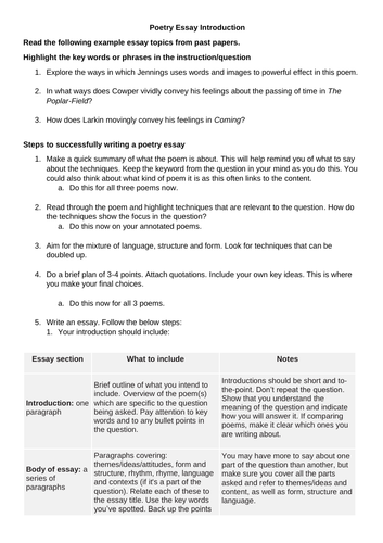 Writing a convincing poetry essay (using Poplar Field by William Cowper)