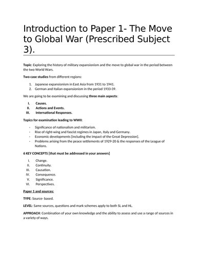 IB DP History [SL and HL]: PS3: The Move to Global War