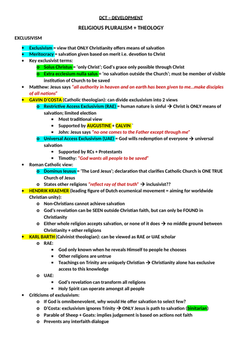 REVISION: Developments in Christian Thought - "RELIGIOUS PLURALISM AND THEOLOGY"