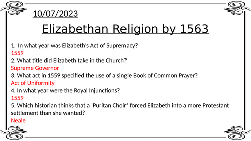 Elizabeth I's Religion by 1563- AQA Tudors A-Level