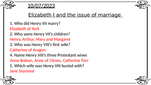 Elizabeth I's suitors- AQA Tudors A-Level