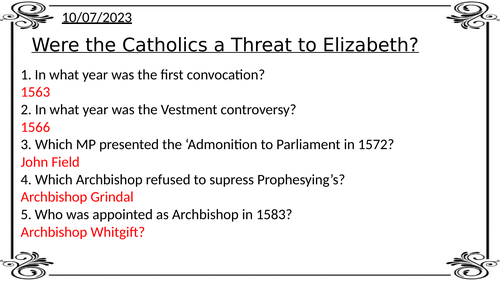 Elizabeth I Catholic Threat- AQA Tudors A-Level