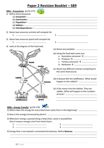 SB9 Revision Booklet (Edexcel GCSE Biology - Single Science)
