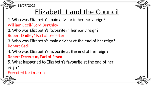 Elizabeth I's Council- AQA Tudors A-Level