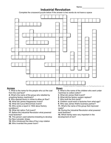 Industrial Revolution Crossword