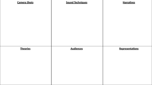 Planning sheet for Media Studies viewing