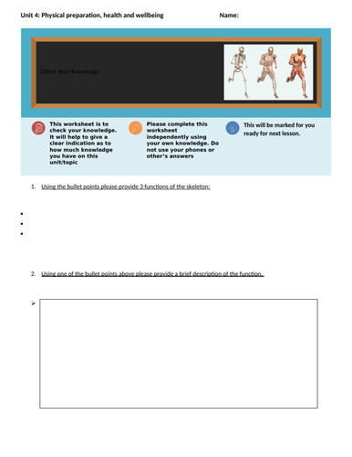Unit 4 - Physical Preparation Health and wellbeing Knowledge Checker