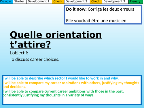 Quelle orientation t'attire? Studio GCSE French Mod 7.1