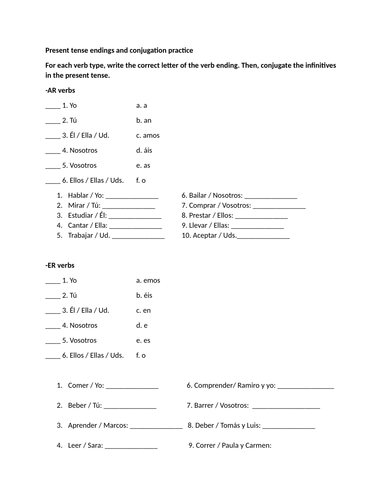 Present tense endings and conjugation practice