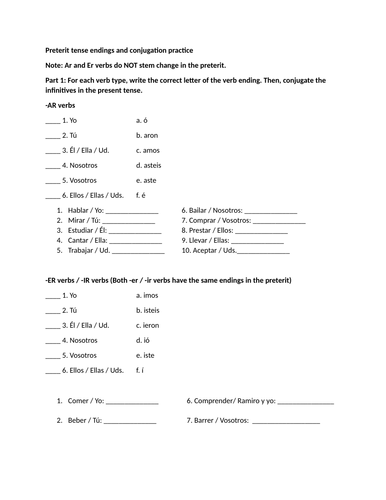 Preterit tense endings and conjugation practice