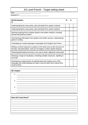 Target setting sheet