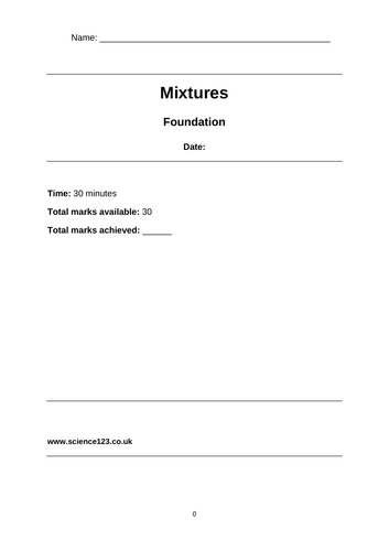 GCSE FOUNDATION End of Topic Test Mixtures