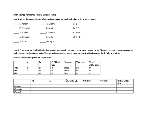 Stem change verbs mini review (present tense)