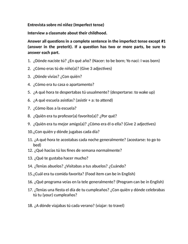 Entrevista sobre mi niñez (Imperfect tense)