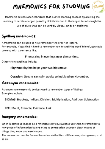 Mnemonics to Help with Studying