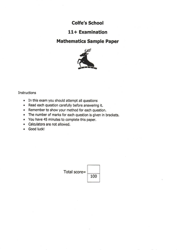 Colfe's School Maths Examination paper 11+