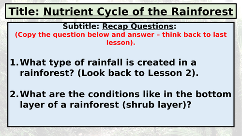 KS3: Tropical Rainforests: L6: Nutrient Cycle
