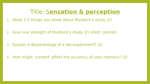 Sensation Vs. Perception GCSE Psychology AQA