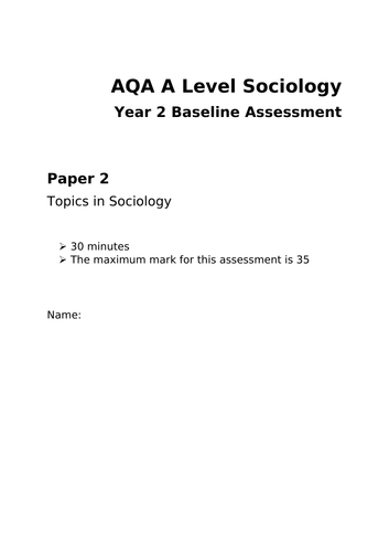 Sociology Welcome Back Assessment 2 - Families