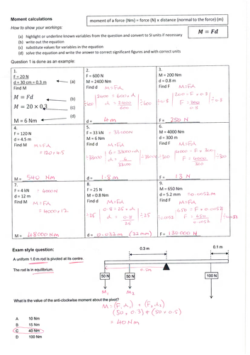 Moments Equation Practice | Teaching Resources