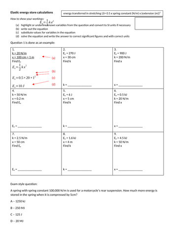 Elastic Potential Energy equation calculations