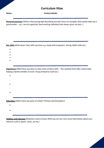 Writing CVs and Job Interviews PSHE lesson