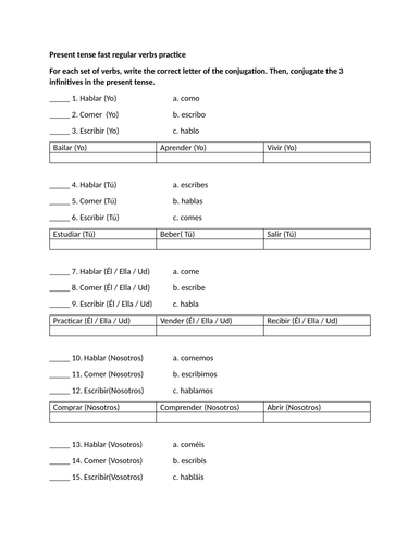 Present tense regular verbs fast practice